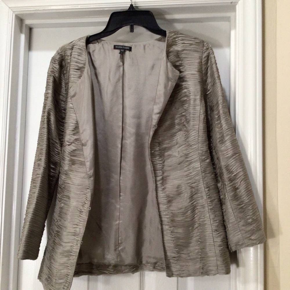 Eileen Fisher Textured Open-Front Blazer in Light Taupe